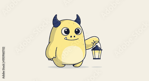 Cartoon Monster Holding Ice Cream Cone.