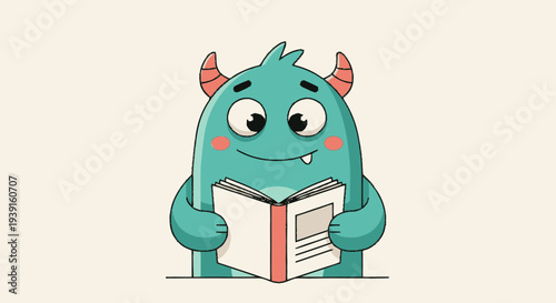 Cartoon Monster Reading a Book Illustration.