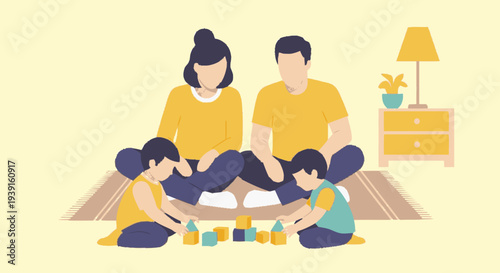 Family Playing Together on the Floor.