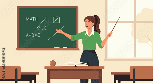 Female Teacher Teaching Math in Classroom.