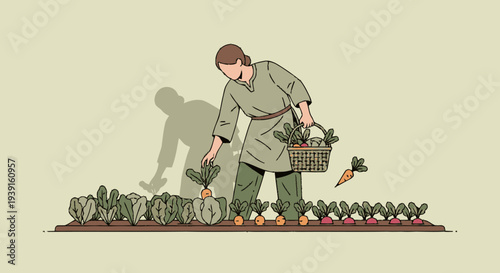 Gardener Tending to Plants in Garden Bed.