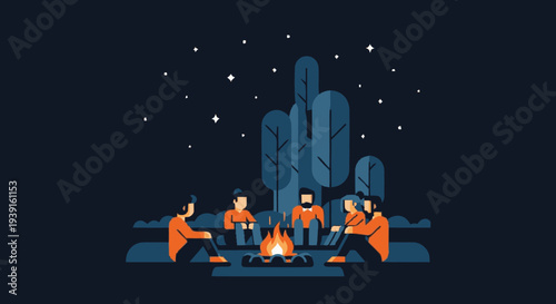 Group of People Sitting Around Campfire.