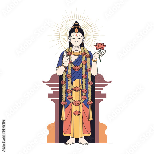 Buddhist goddess holding lotus flower vector