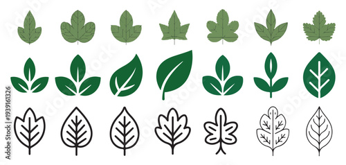 Modern flat green leaf icons for environmental concepts vector illustration eps 10