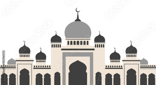 Ramadhan and Ied Mubarak! A Majestic Islamic Mosque Architecture with Beautiful Domes and Minarets, a Symbol of Peace and Celebration