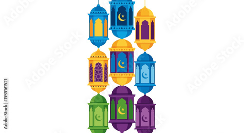 Vibrant ornamental lanterns for Islamic celebrations, perfect for welcoming Ramadhan and joyous Ied festivities, symbolizing light and hope in a beautiful cultural display of faith and tradition