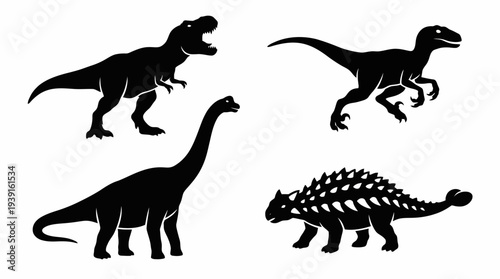 Silhouettes of various dinosaurs in different poses.