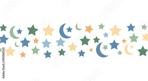 Festive Ramadhan and Ied border with stars and moons, celebrating Islamic holidays with a charming celestial design perfect for greeting cards and decorations
