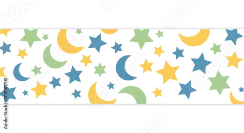 Gentle celestial pattern featuring whimsical stars and crescent moons in serene pastel shades, perfect for Ramadhan and Ied celebrations or peaceful dream-themed designs