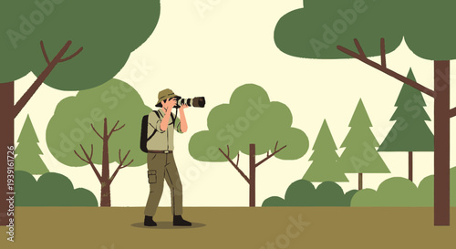 Man Photographing in the Forest.