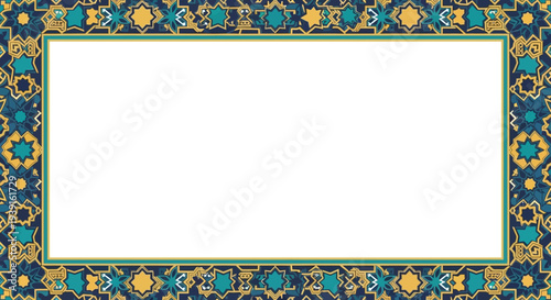 Exquisite Islamic geometric patterned frame, ideal for Ramadhan and Ied celebrations, offering a sophisticated backdrop for festive greetings and cultural messages