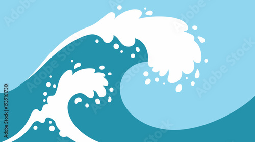 Crashing ocean wave with white foam and blue water.