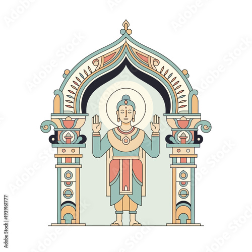 Buddha statue temple arch decorative vector