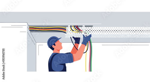 Electrician installing electrical wiring vector