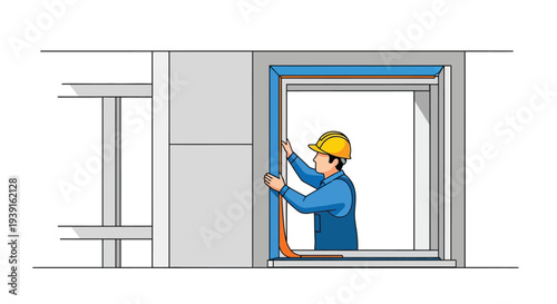 Construction worker installing window frame vector