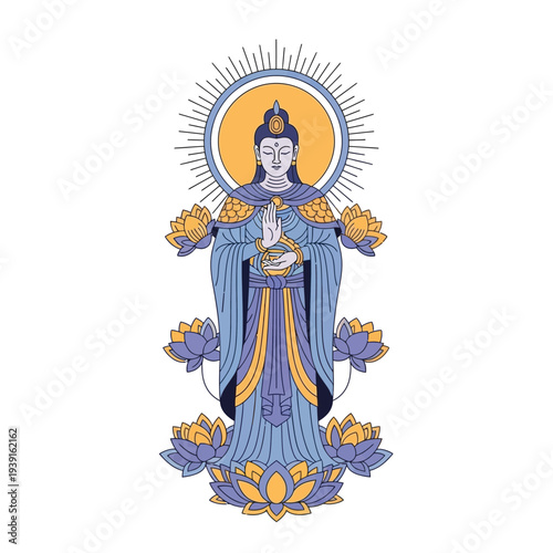 Bodhisattva lotus spiritual statue illustration vector