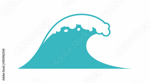 Stylized turquoise ocean wave illustration on white background.