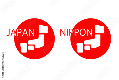 日の丸の上に描かれた簡易的な日本地図とJAPANとNIPPONの文字