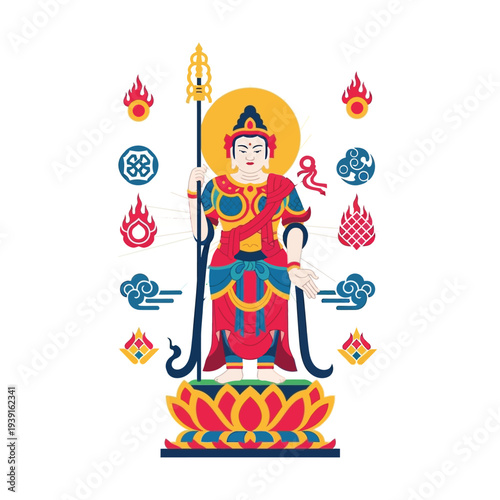 Colorful Asian deity spiritual illustration vector