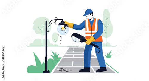 Worker pressure washing street surface vector