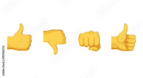 Set of 4 yellow hand gesture emojis vector