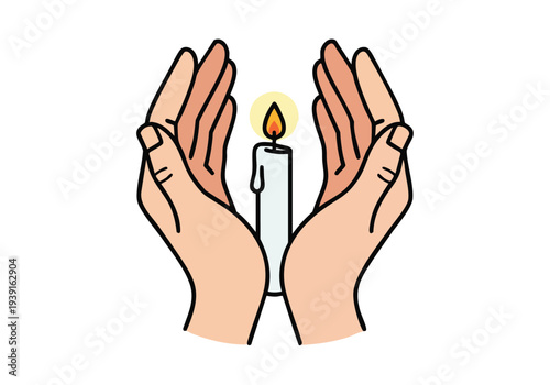 Hands Cupping a Burning Candle, Symbolizing Hope, Peace, and Spiritual Light in a Moment of Contemplation or Remembrance