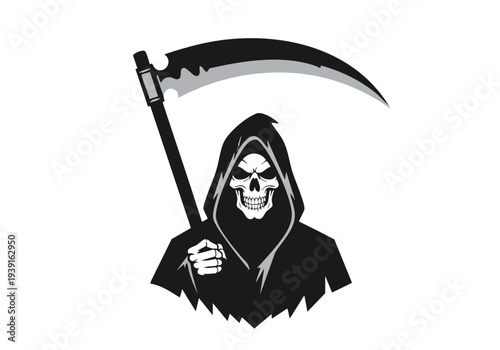 Grim Reaper with Scythe Symbolizing Death and the End of Life's Journey, Iconic Representation of Mortality