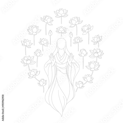 Sacred female spiritual lotus outline vector