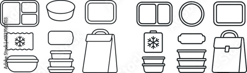 Different types of food storage containers and packaging options are displayed, including trays, bowls, and bags suitable for meal prep and leftovers, emphasizing convenience and organization.