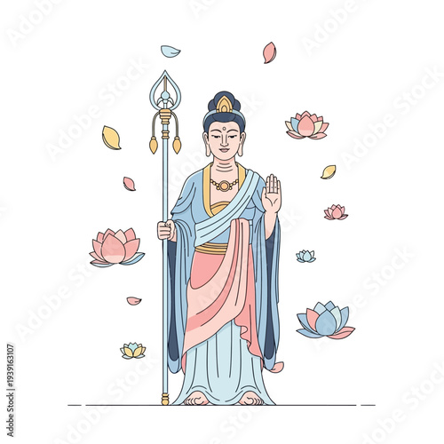 Standing bodhisattva lotus spiritual vector