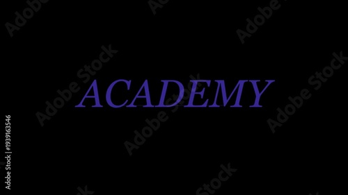 ACADEMY word title text intro animation, education, learning, knowledge, university, school, college, online training concept.