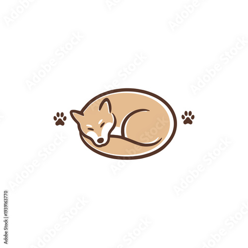 Sleeping Shiba Inu Dog Curled Up in Oval Shape – Cute Minimal Vector Illustration