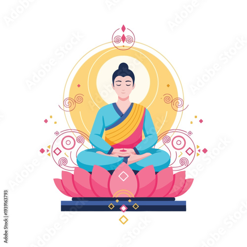 Buddha meditation lotus position spiritual illustration vector