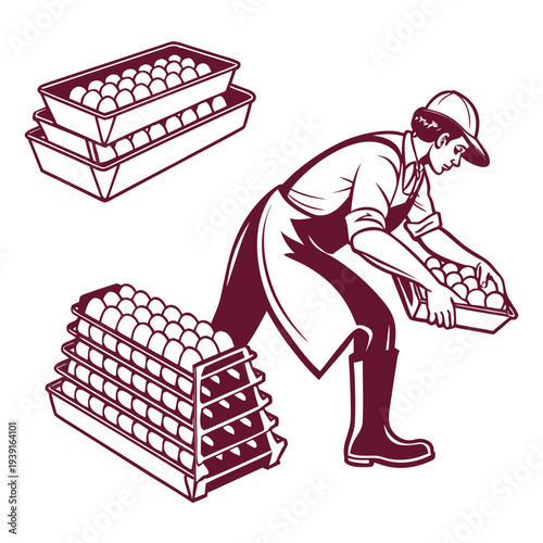 Man stacking egg trays egg seller egg vendor 1 worker