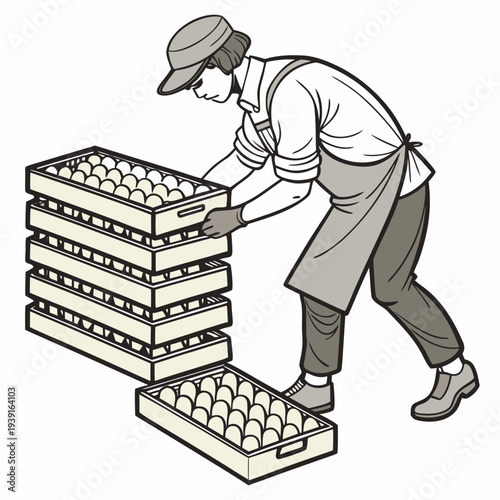 Man stacking egg trays egg seller egg vendor