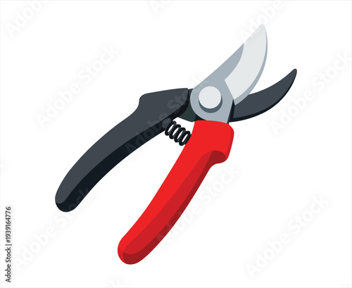 Red And Black Garden Pruning Shears On White Background