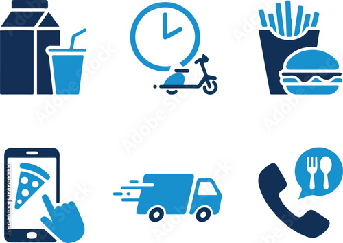 Fast Food Delivery Service Icons, art work 