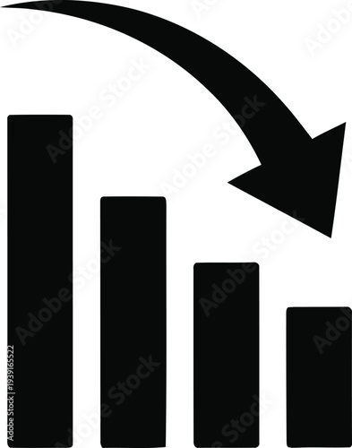 A declining trend graph with a downward arrow and four decreasing black bars