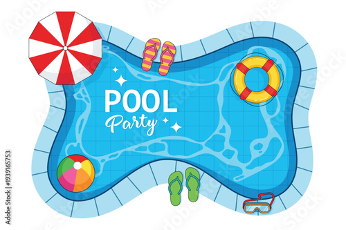 Summer pool party vector illustration with goggles beach ball 