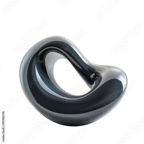 Abstract glossy black and gray twisted 3D ring sculpture isolated on Transparent Background