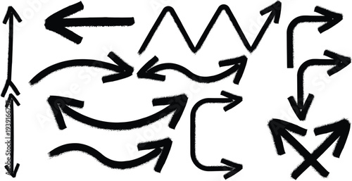 Collection of black arrows on white background