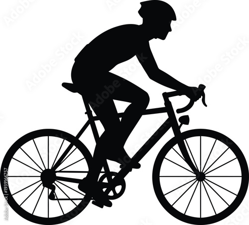 Silhouette of a man riding a bicycle with visible wheels and pedals isolated on a white background vector illustration