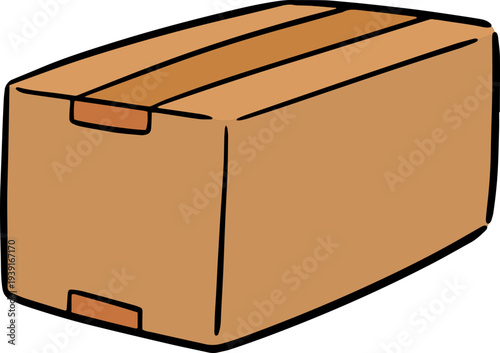 Hand drawn illustration of brown cardboard box
