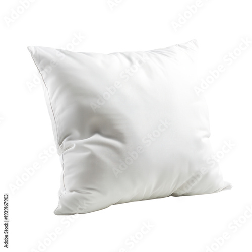 White square pillow with wrinkle detail, soft fabric cushion isolated on Transparent Background