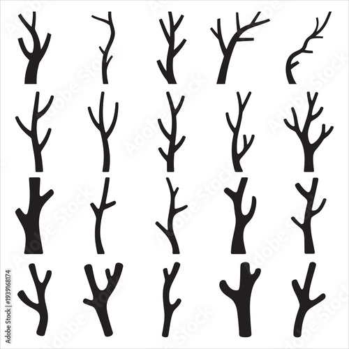 Minimalist Tree Branch Silhouettes Vector Trunk Clipart for Graphic