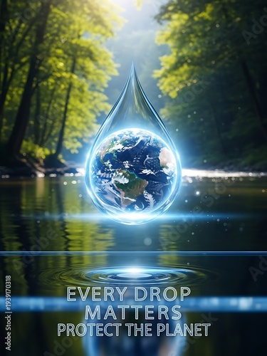 Earth in water drop environmental conservation and planet protection concept