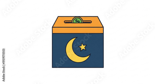 A vector graphic illustration of a ballot box with a crescent moon and star symbol on it