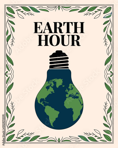 Earth Hour Campaign with Earth Inside Light Bulb Design for Environmental Awareness