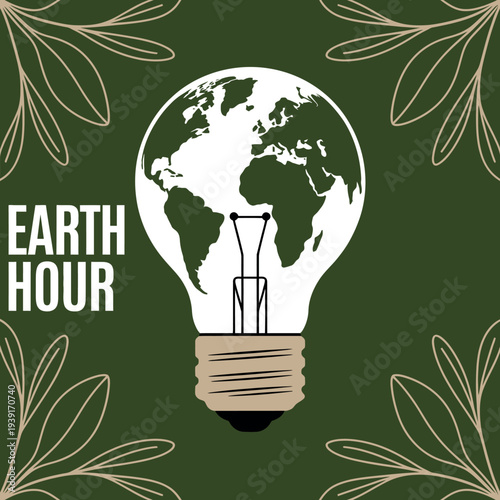 Earth Hour Campaign with Earth Inside Light Bulb Design for Environmental Awareness