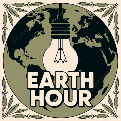 Earth Hour Campaign with Earth Inside Light Bulb Design for Environmental Awareness